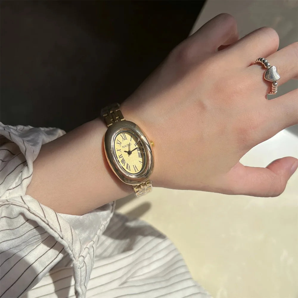 Oval Dial Small Gold Watch